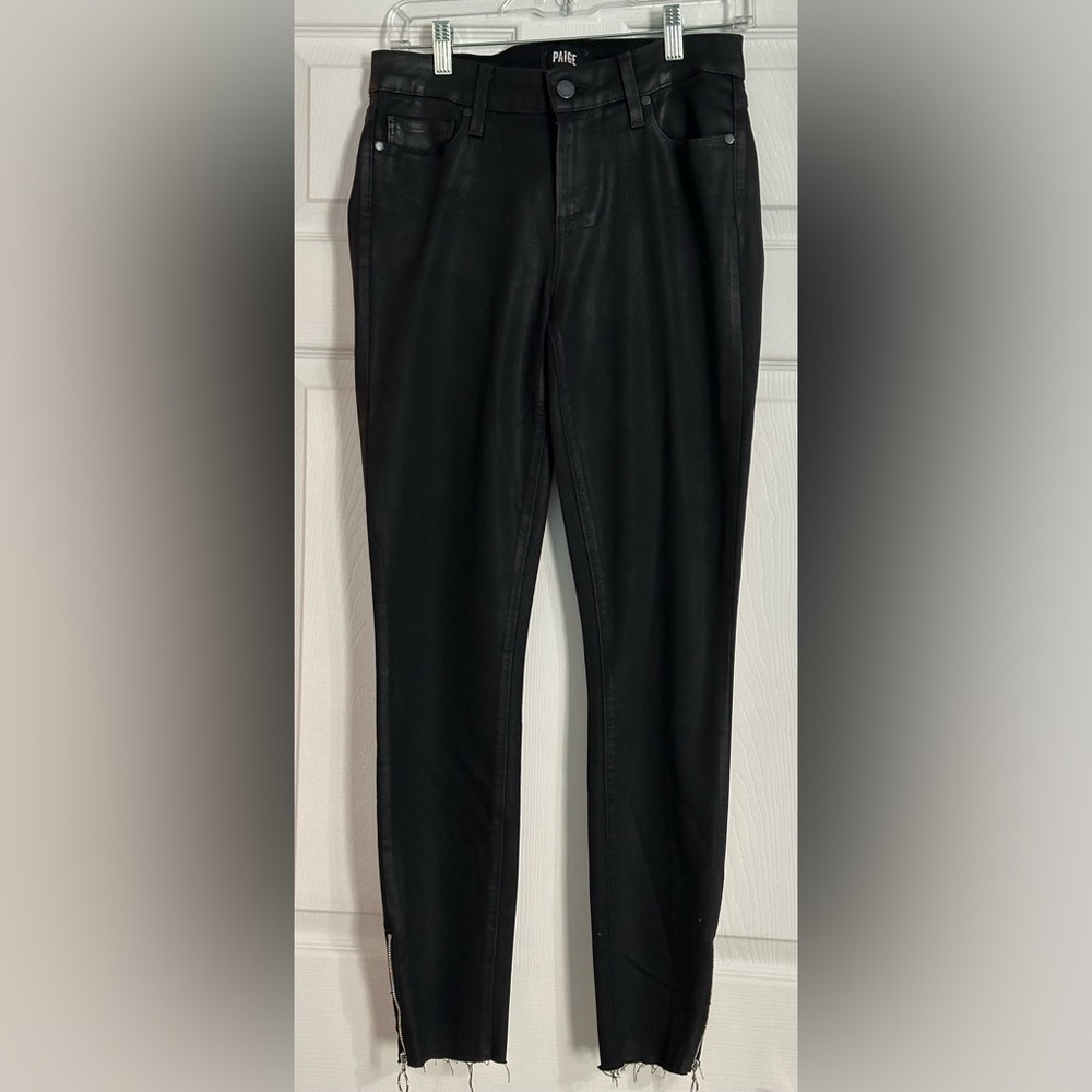 Paige Womens Coated‎ Verdugo Skinny Zip Ankle Raw Edge Jeans - Size 28